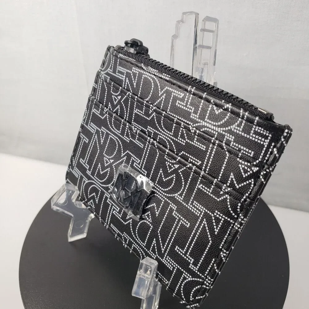 Badgley Mischka Black White Logo Monogram Mini Credit Card Holder Coin Wallet